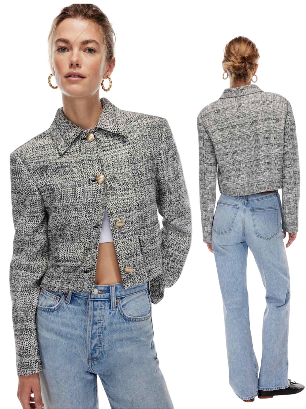 Aritzia Babaton Frances Tweed Jacket Blazer Large Black White